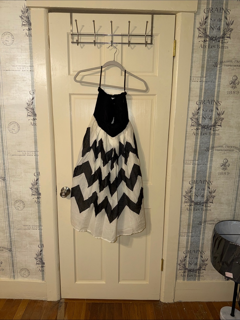 Womens Black and White Chevron Halter Dress